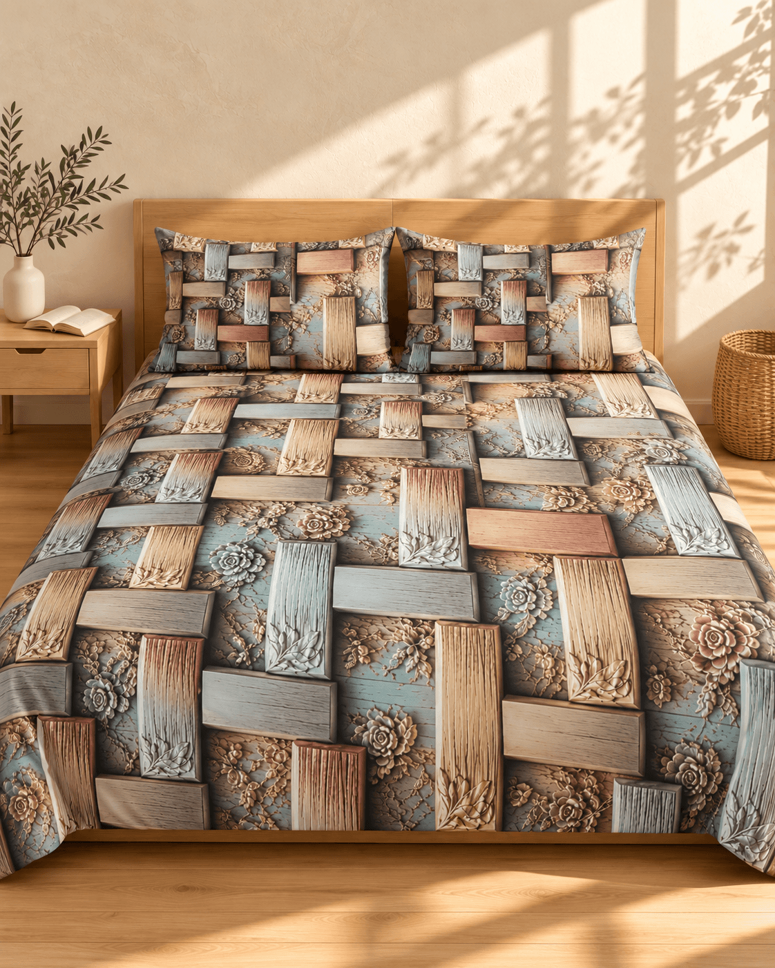Decorative 3D Wood Panel Bedsheet